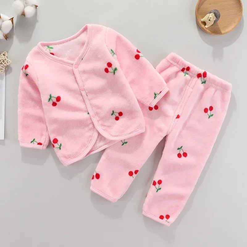 2Pcs Set Newborn Baby Clothing Flannle Spring Autumn Set for Babies Soft Toddler Jacket Baby Pant Cartoon Boys Girls Set 0-24M