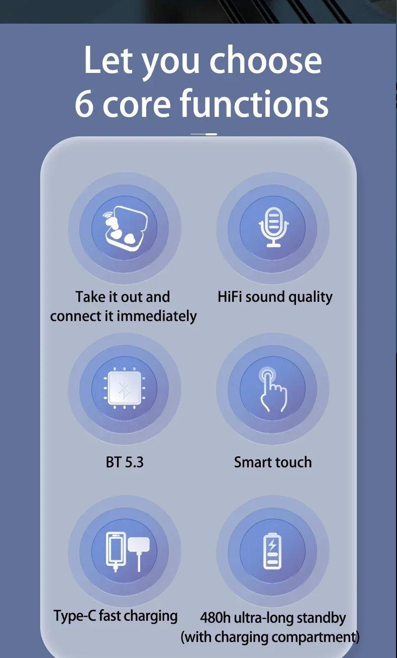 Invisible Headphones TWS Mini Earphones Wireless Bluetooth 5.3 Earbuds with Microphone Noise Reduction In-Ear Headset for Phone