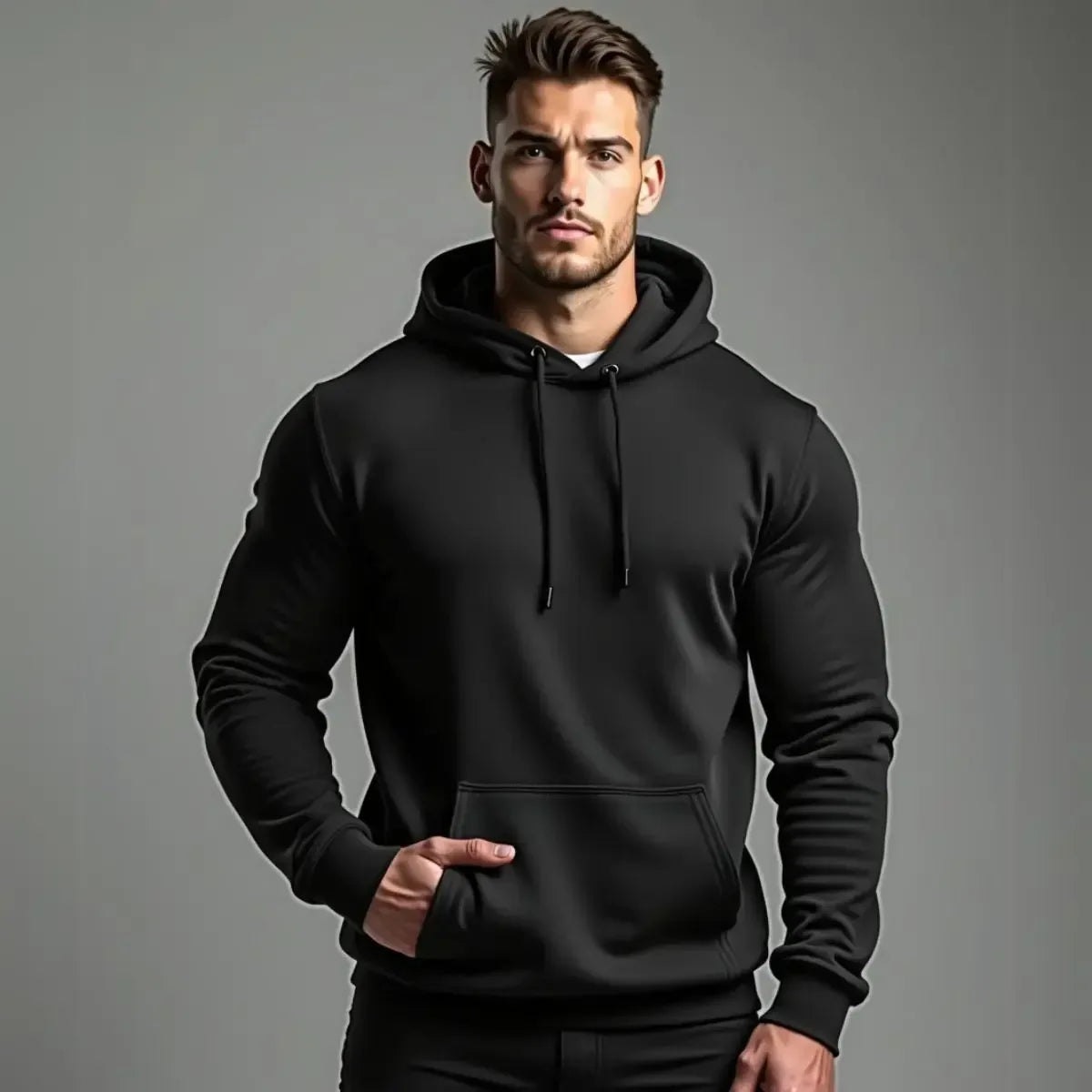 Kangaroo Sweatshirt Straight Blouse Cotton Flaneled GuGi Front Pocket Austavel Hoodie Fashion MLT01-LISO - Chakastore