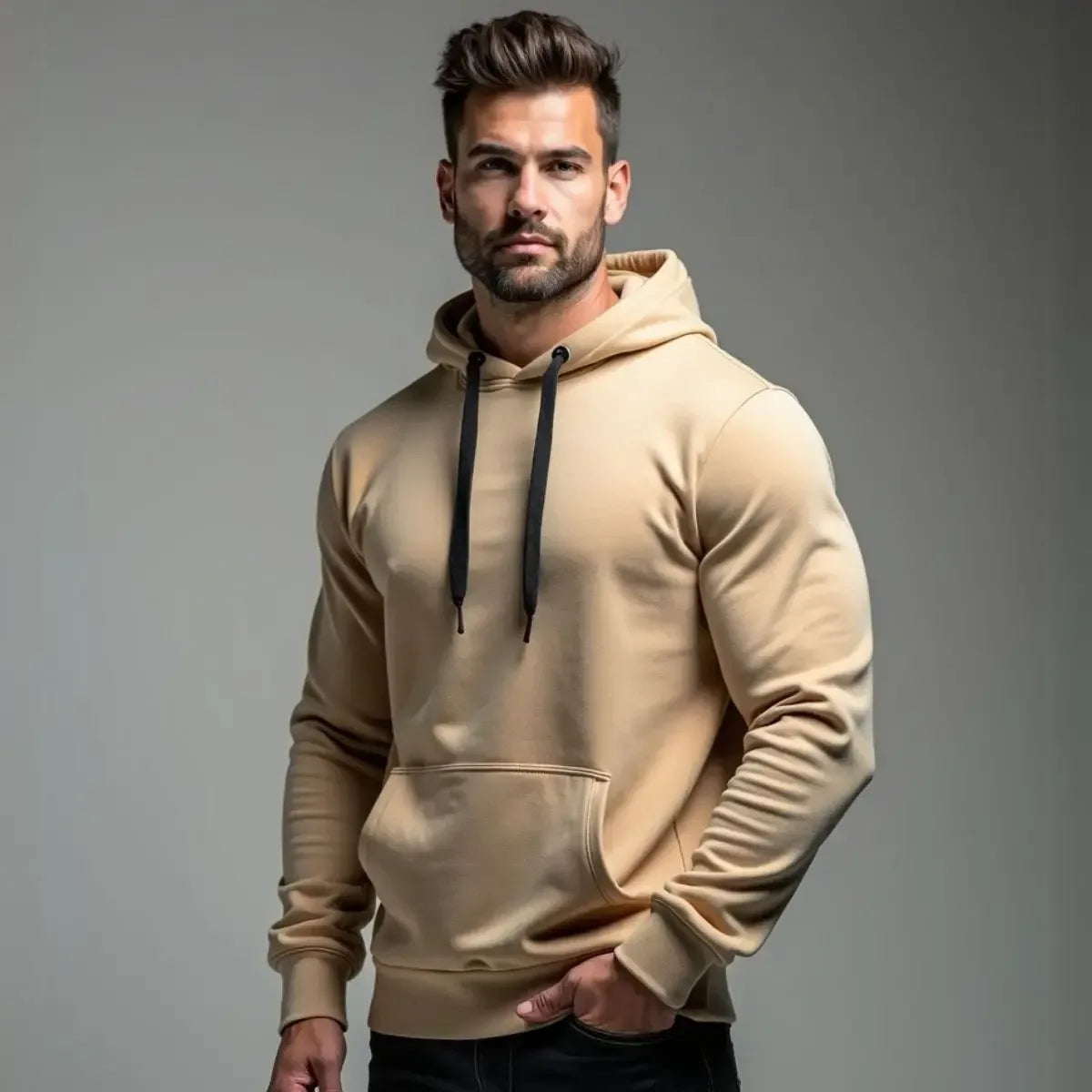 Kangaroo Sweatshirt Straight Blouse Cotton Flaneled GuGi Front Pocket Austavel Hoodie Fashion MLT01-LISO - Chakastore