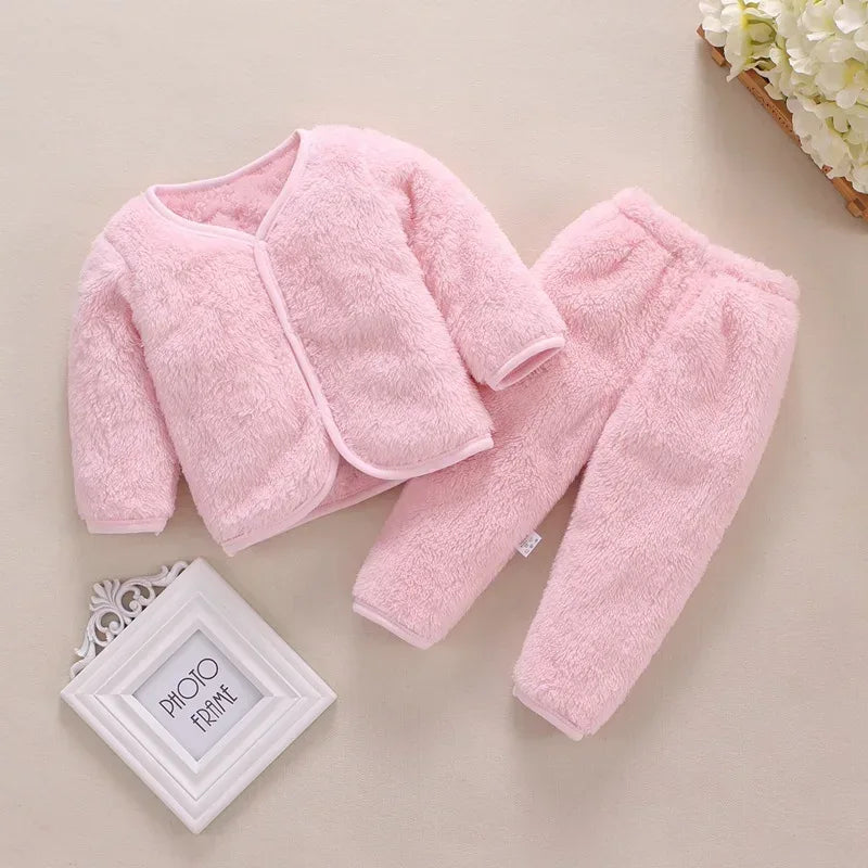 2Pcs Set Newborn Baby Clothing Flannle Spring Autumn Set for Babies Soft Toddler Jacket Baby Pant Cartoon Boys Girls Set 0-24M - Chakastore