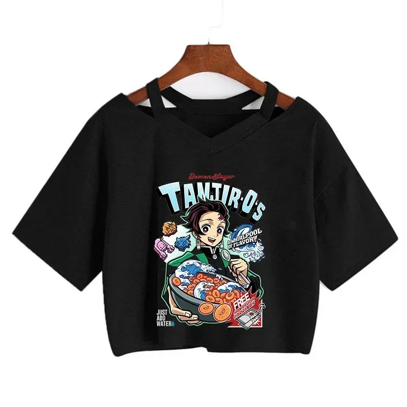 Demon Slayer T Shirt Nezuko Tshirt Women Kimetsu No Yaiba Crop Top Tees Japanese Anime Tanjirou Kamado Tops Manga T-shirt Female