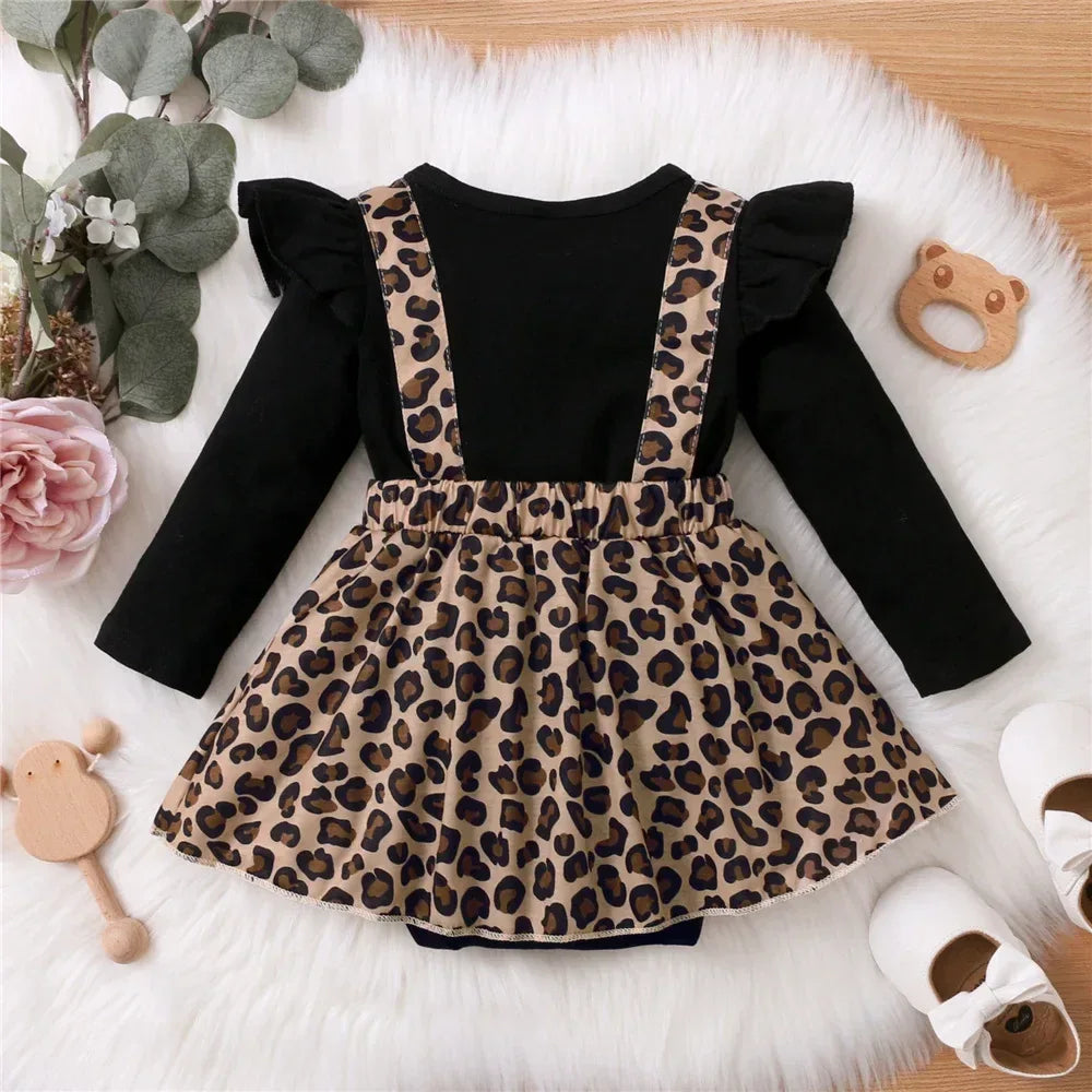 Newborn Baby Girl Romper Dress Long Sleeve Leopard Dresses with Bow Spring&Autumn Onesie Clothes for Infant Girl 0-18 Months - Chakastore