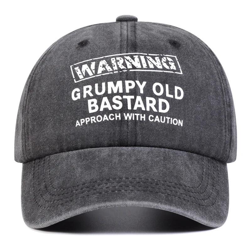 Unisex WARNING GRUMPY OLD BASTARD Print Wash Baseball Caps Spring and Autumn Outdoor Adjustable Casual Hats Sunscreen Hat - Chakastore