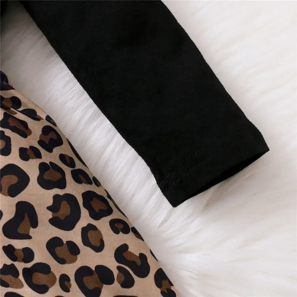 Newborn Baby Girl Romper Dress Long Sleeve Leopard Dresses with Bow Spring&Autumn Onesie Clothes for Infant Girl 0-18 Months - Chakastore