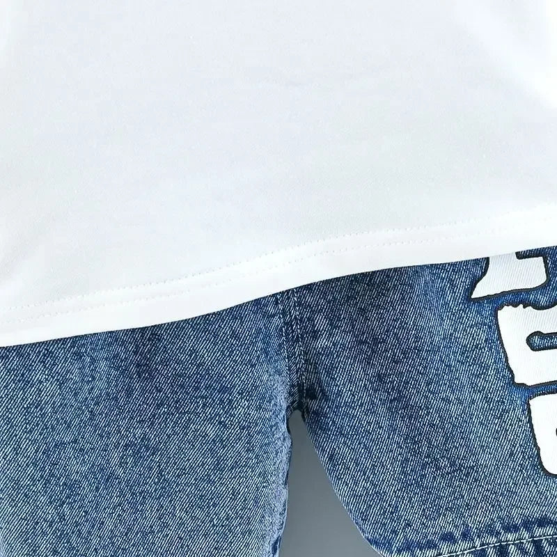 Spring and Autumn Children's Clothing Set New Boys' Baby Cowboy Vest T-shirt Jeans 3-Piece Set 73-110cm - Chakastore