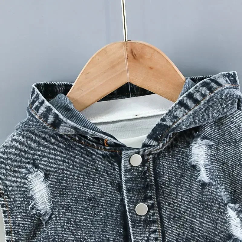 Spring and Autumn Children's Clothing Set New Boys' Baby Cowboy Vest T-shirt Jeans 3-Piece Set 73-110cm