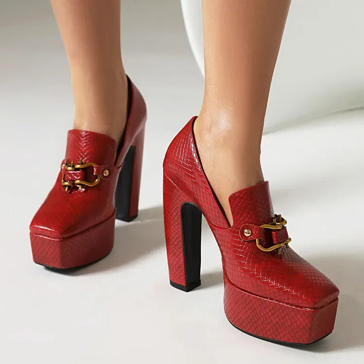spring autumn New styles fashion High heels Women shoes Solid PU Metal decoration Square toe Slip-On Party heels women high 13cm