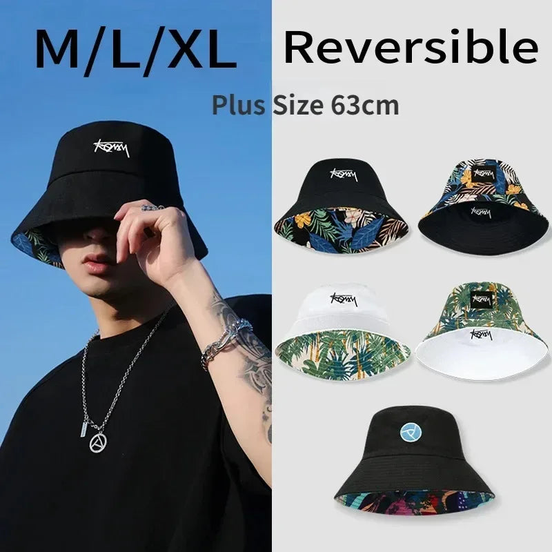 Big Head XL63cm Letter Print Bucket Hats Men Women Large Size Reversible Hip Hop Fisherman Caps Summer Sun Hat Plus Size Panama - Chakastore