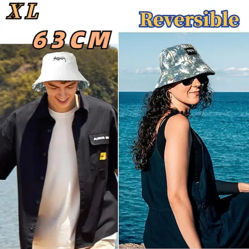 Big Head XL63cm Letter Print Bucket Hats Men Women Large Size Reversible Hip Hop Fisherman Caps Summer Sun Hat Plus Size Panama - Chakastore
