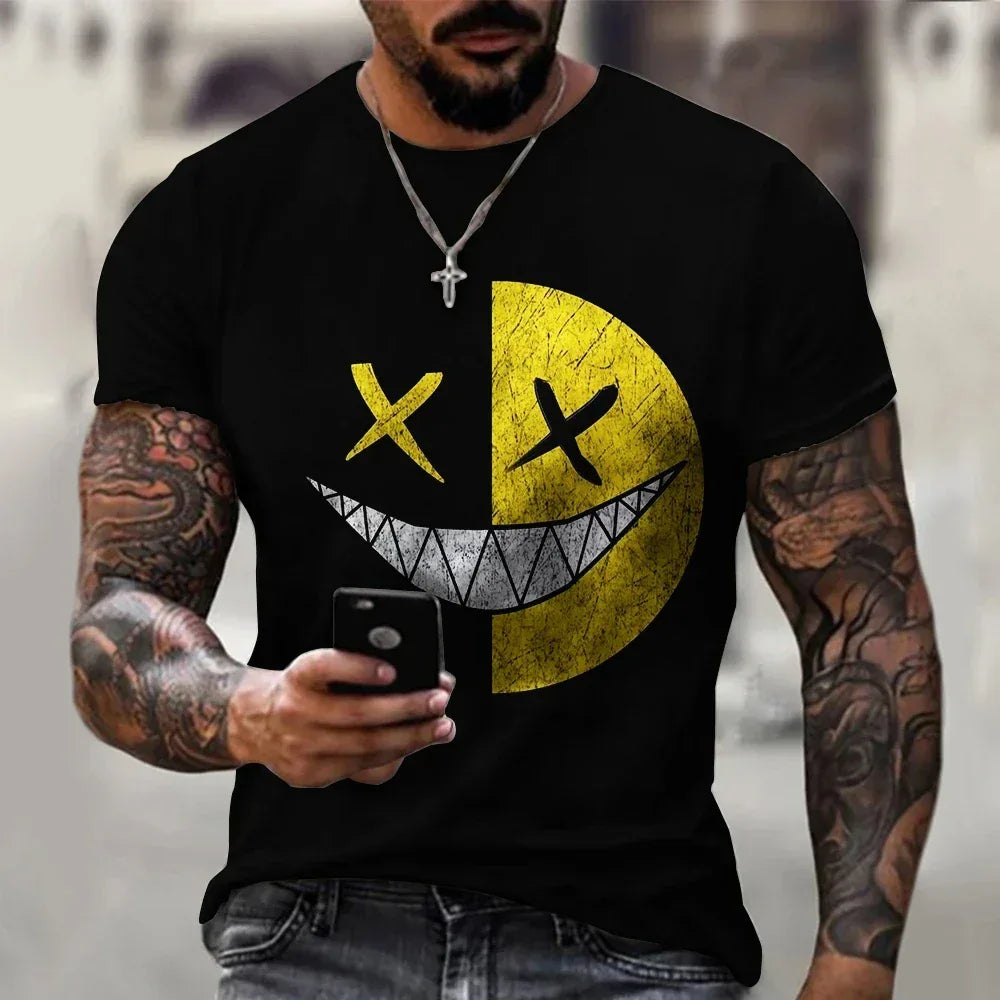 2024 New Oversized T Shirt For Men Casual Short Sleeve Hip Hop Smiling Face Print Plus Size Tee Shirt Pullover Mens T-shirt Top
