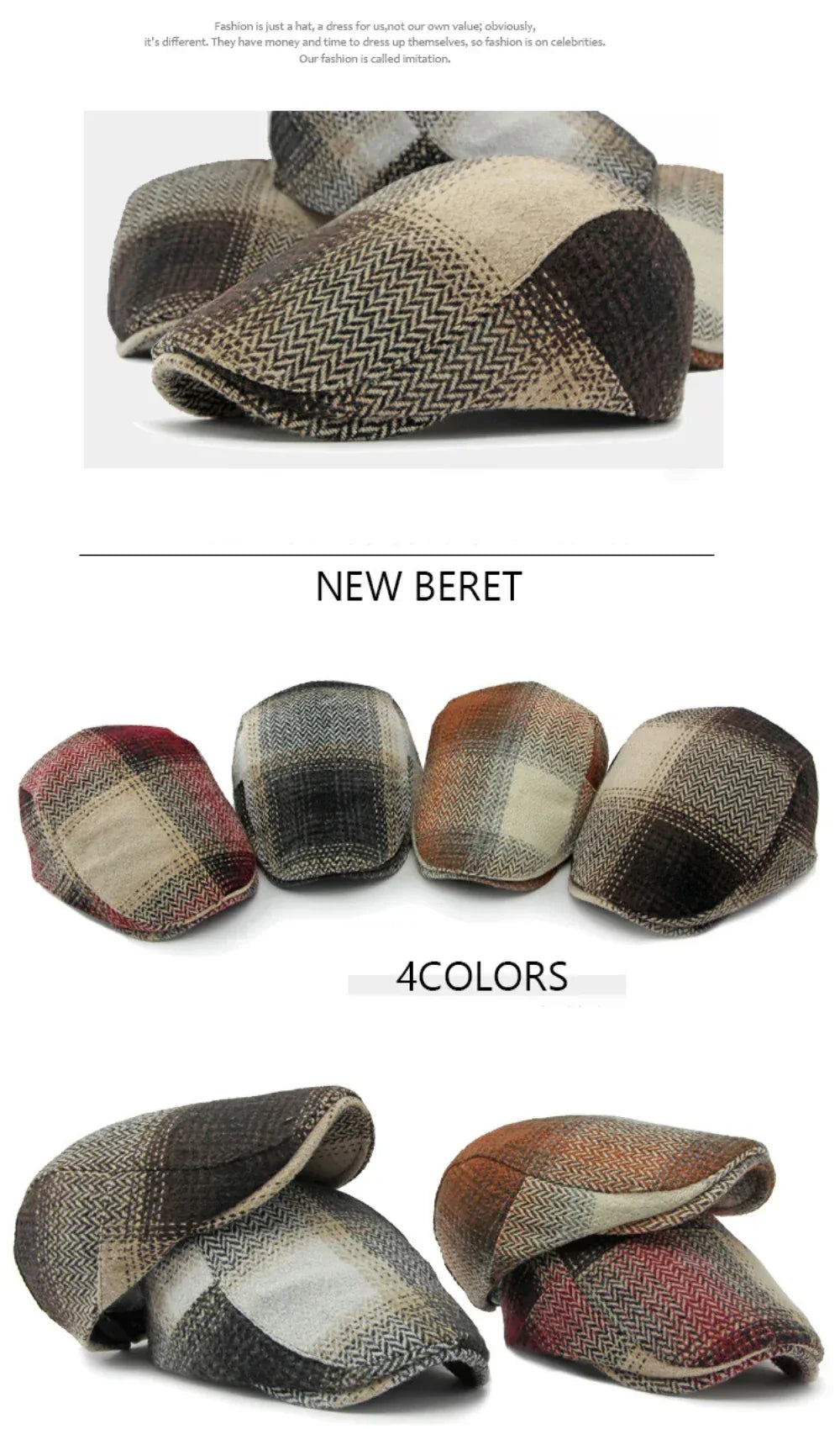 HT4238 Berets New Plaid Artist Painter Beret Hat Male Female Spring Autumn Flat Caps for Men Women Retro Beret Caps - Chakastore