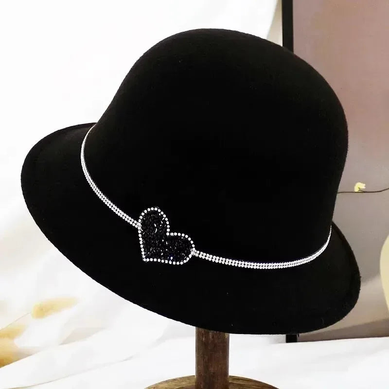 New Fashion Elegant Jazz Hat Woolen Hat Women's Spring Autumn Winter Woolen Fabric Vintage Literature Peaked cap - Chakastore
