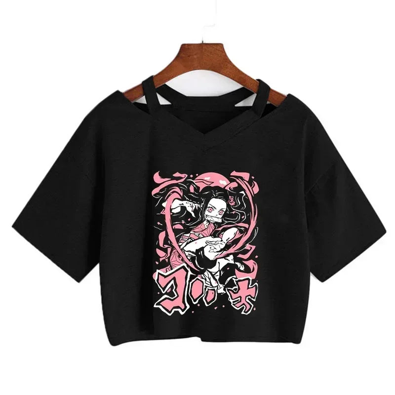 Demon Slayer T Shirt Nezuko Tshirt Women Kimetsu No Yaiba Crop Top Tees Japanese Anime Tanjirou Kamado Tops Manga T-shirt Female