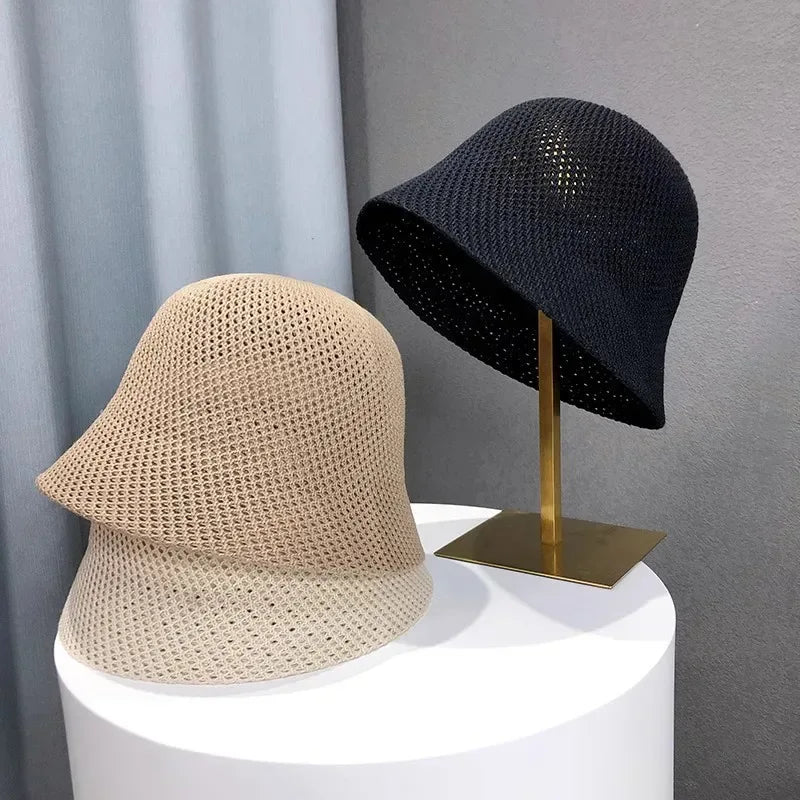 Women Bucket Hat Summer Hollow Out Thin Breathable Sun Hat Female Beach Panama Cap Fold Outdoor Japanese Lesure Fishierman Cap - Chakastore