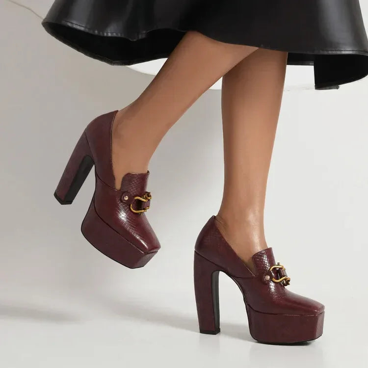 spring autumn New styles fashion High heels Women shoes Solid PU Metal decoration Square toe Slip-On Party heels women high 13cm