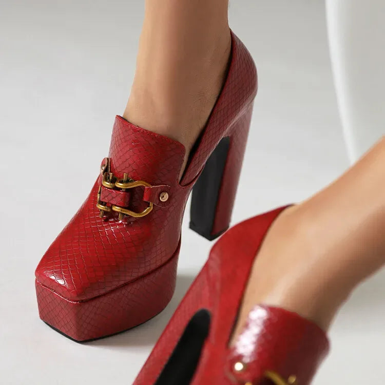 spring autumn New styles fashion High heels Women shoes Solid PU Metal decoration Square toe Slip-On Party heels women high 13cm