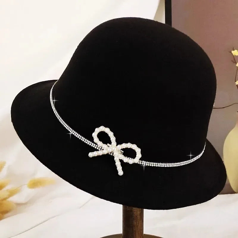 New Fashion Elegant Jazz Hat Woolen Hat Women's Spring Autumn Winter Woolen Fabric Vintage Literature Peaked cap - Chakastore
