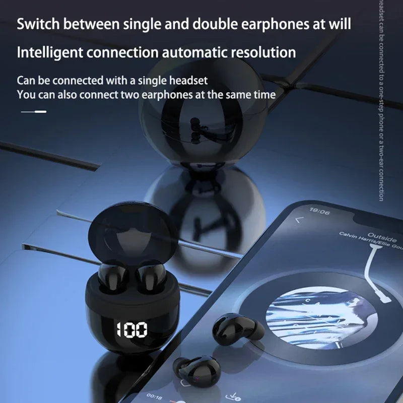 Invisible Headphones TWS Mini Earphones Wireless Bluetooth 5.3 Earbuds with Microphone Noise Reduction In-Ear Headset for Phone - Chakastore