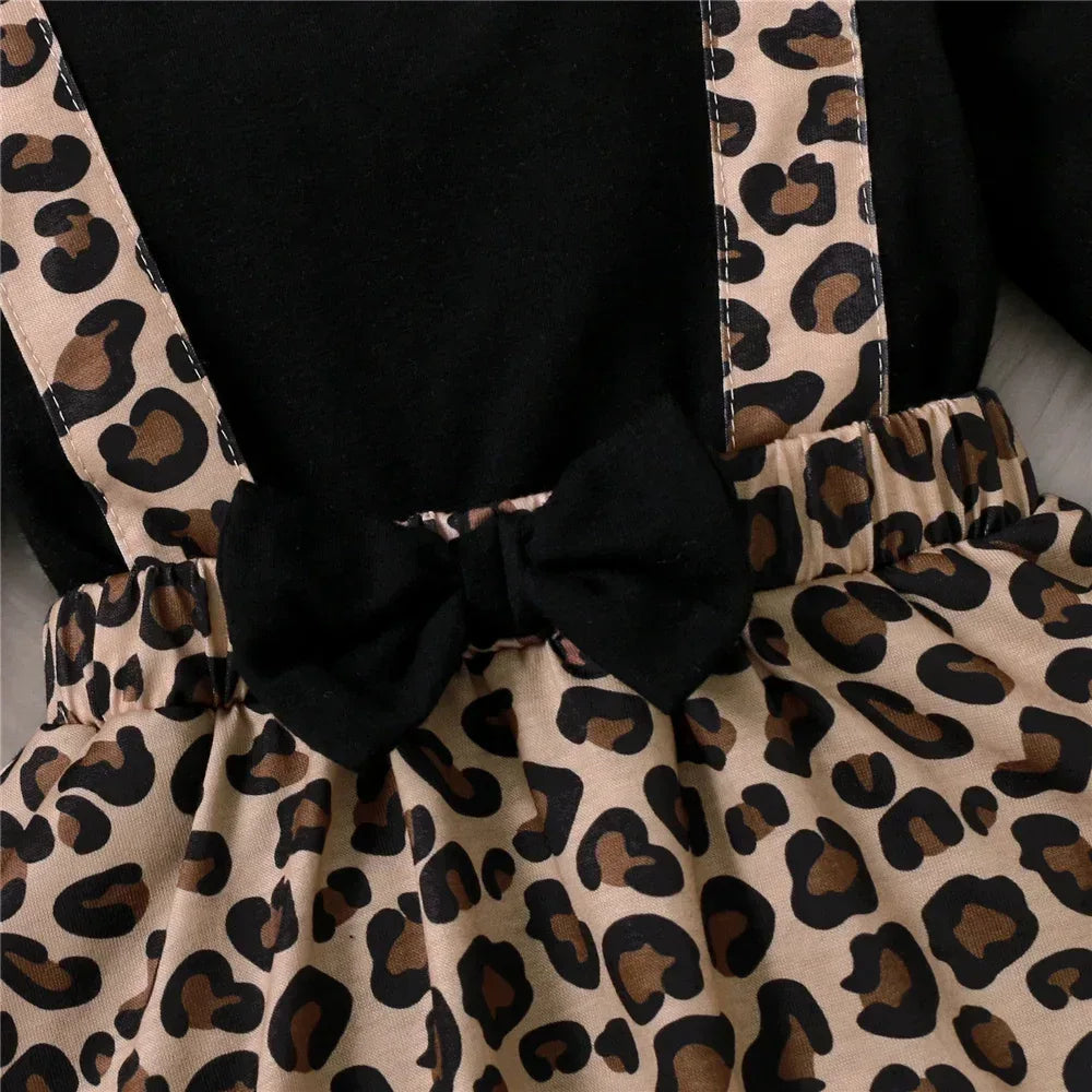 Newborn Baby Girl Romper Dress Long Sleeve Leopard Dresses with Bow Spring&Autumn Onesie Clothes for Infant Girl 0-18 Months - Chakastore