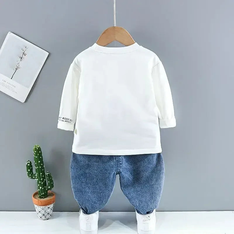 Spring and Autumn Children's Clothing Set New Boys' Baby Cowboy Vest T-shirt Jeans 3-Piece Set 73-110cm - Chakastore