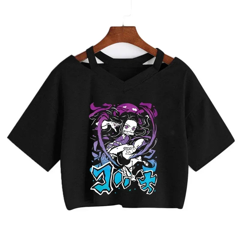 Demon Slayer T Shirt Nezuko Tshirt Women Kimetsu No Yaiba Crop Top Tees Japanese Anime Tanjirou Kamado Tops Manga T-shirt Female
