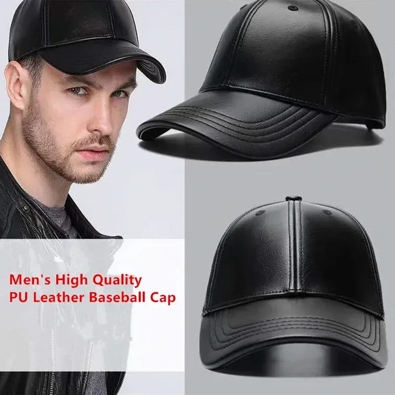 Unisex Solid Men Women Baseball Cap PU Leather Hip Hop Snapback Caps For Men Women Baseball Caps Adjustable Sun Hat trucker hats - Chakastore