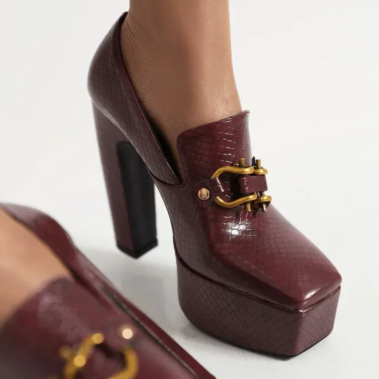 spring autumn New styles fashion High heels Women shoes Solid PU Metal decoration Square toe Slip-On Party heels women high 13cm