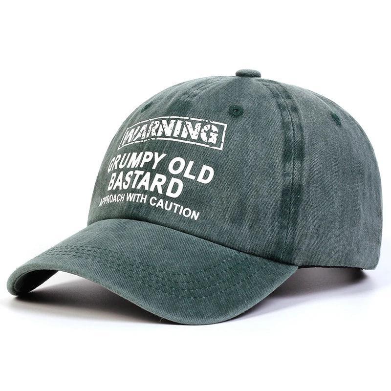Unisex WARNING GRUMPY OLD BASTARD Print Wash Baseball Caps Spring and Autumn Outdoor Adjustable Casual Hats Sunscreen Hat - Chakastore