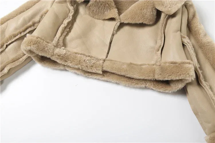 Weird Puss Furry Patchwork Women Crop Jacket Hipster Full Sleeve Open Stitch Hipster Streetwear Warm Outwear Basic Wild Coat