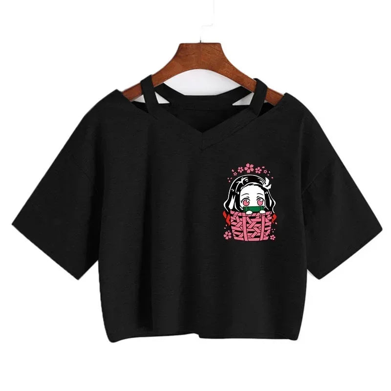 Demon Slayer T Shirt Nezuko Tshirt Women Kimetsu No Yaiba Crop Top Tees Japanese Anime Tanjirou Kamado Tops Manga T-shirt Female