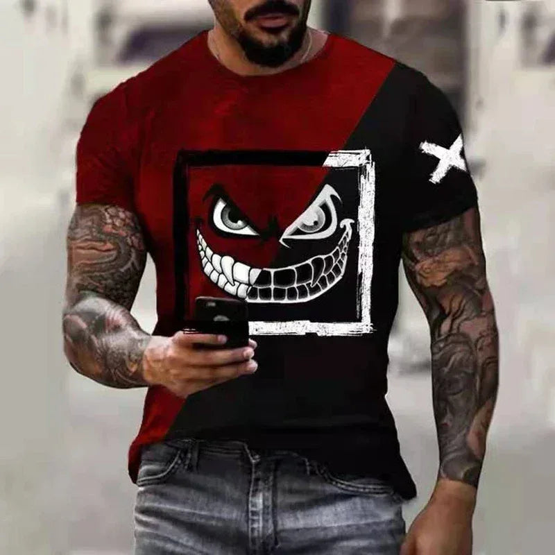 2024 New Oversized T Shirt For Men Casual Short Sleeve Hip Hop Smiling Face Print Plus Size Tee Shirt Pullover Mens T-shirt Top - Chakastore