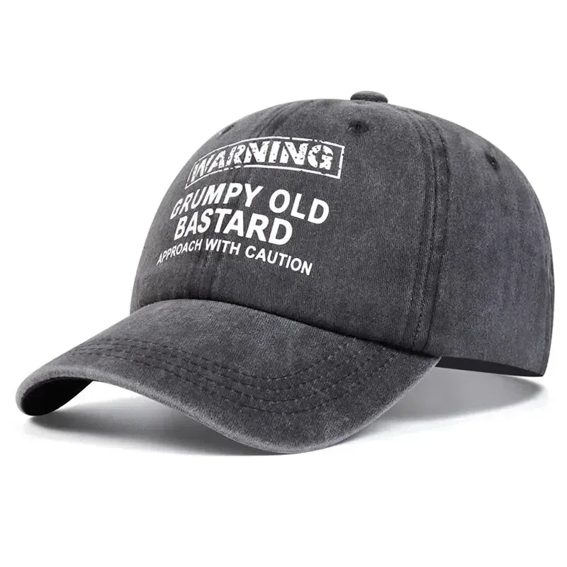 Unisex WARNING GRUMPY OLD BASTARD Print Wash Baseball Caps Spring and Autumn Outdoor Adjustable Casual Hats Sunscreen Hat - Chakastore