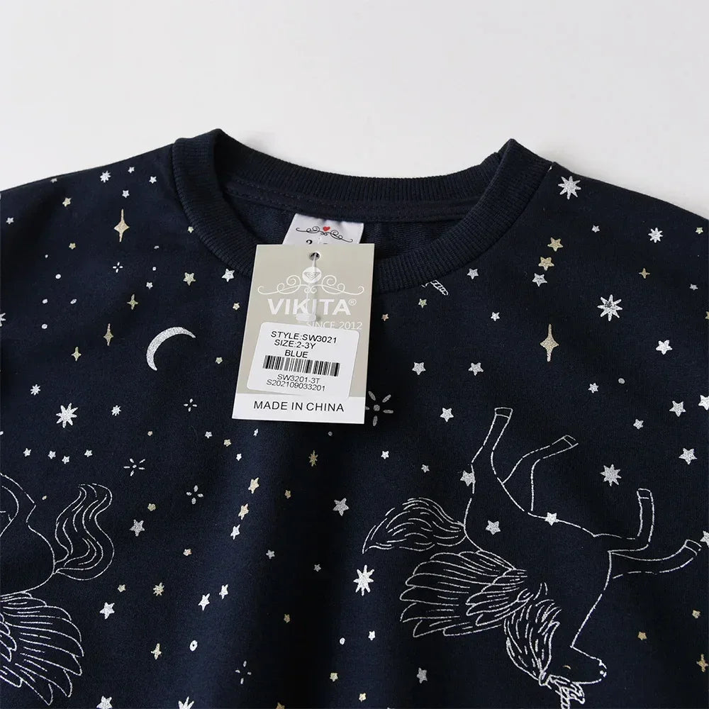 VIKITA Kids Unicorn Starry Moon Print Sweatshirt Tops Teenagers Autumn Spring Sports Wear Casual Cotton Fashion Sweatshirt - Chakastore