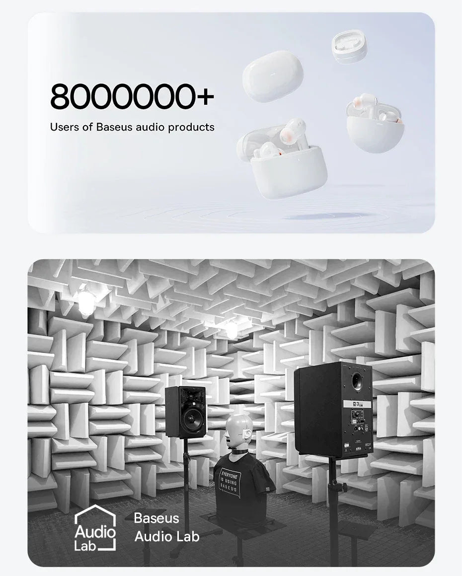 Baseus Bass EP10 NC -43dB Noise Cancelling ANC True Wireless Earbuds Bluetooth 6.0 In-Ear Wireless Earphones 4-Mics ENC Ear buds