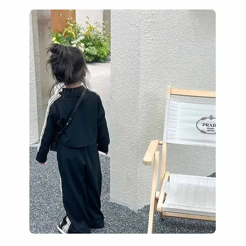 Girl's Sets Children's Long-Sleeved Two Piece Spring Autumn Casual Sports Suit Baby Striped Zipper Clothes 2-8 Years Old - Chakastore