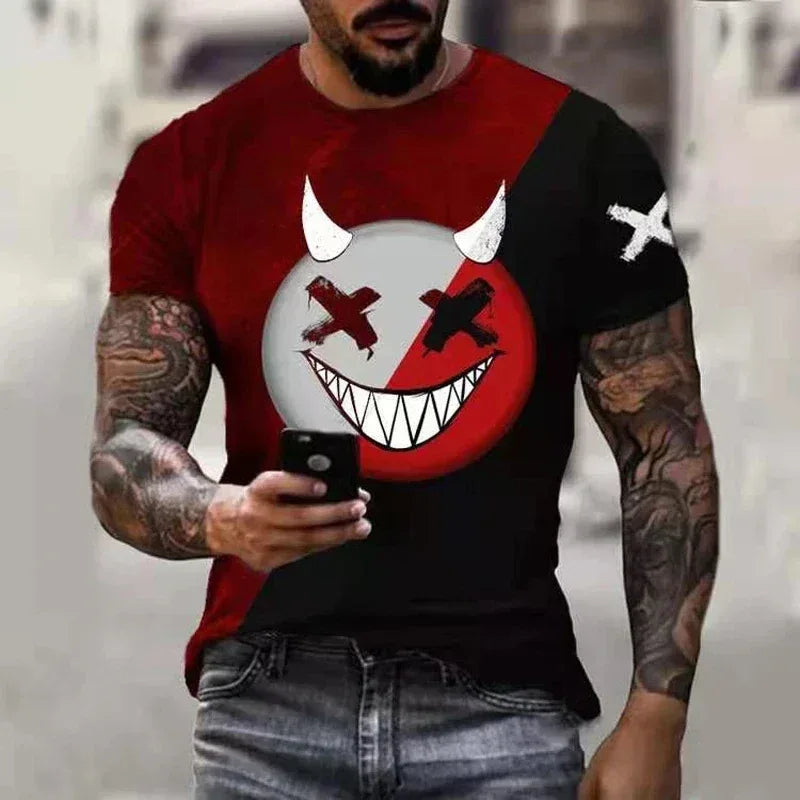 2024 New Oversized T Shirt For Men Casual Short Sleeve Hip Hop Smiling Face Print Plus Size Tee Shirt Pullover Mens T-shirt Top - Chakastore