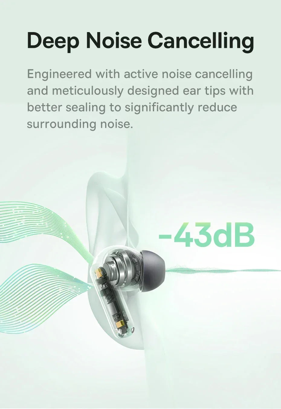 Baseus Bass EP10 NC -43dB Noise Cancelling ANC True Wireless Earbuds Bluetooth 6.0 In-Ear Wireless Earphones 4-Mics ENC Ear buds - Chakastore