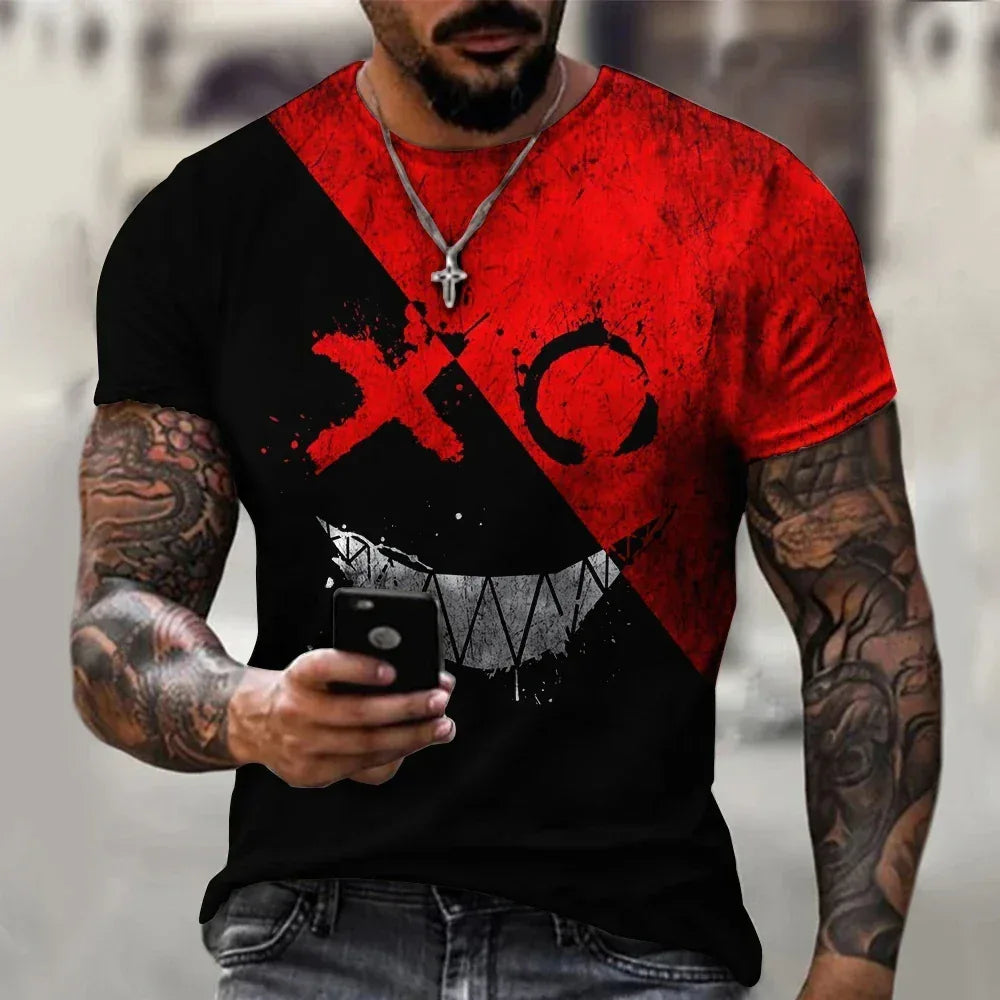 2024 New Oversized T Shirt For Men Casual Short Sleeve Hip Hop Smiling Face Print Plus Size Tee Shirt Pullover Mens T-shirt Top - Chakastore