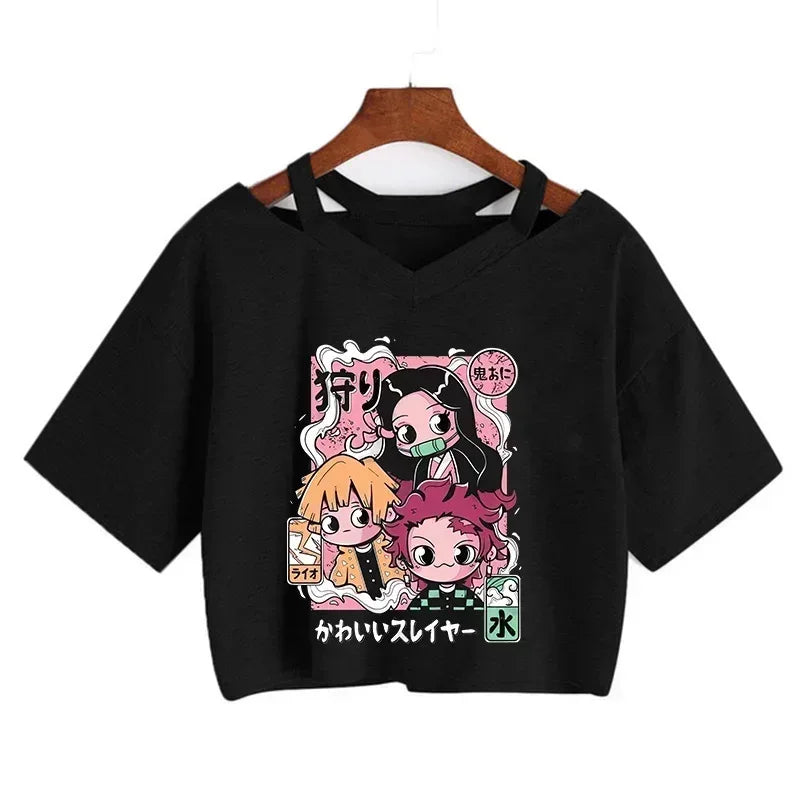 Demon Slayer T Shirt Nezuko Tshirt Women Kimetsu No Yaiba Crop Top Tees Japanese Anime Tanjirou Kamado Tops Manga T-shirt Female - Chakastore