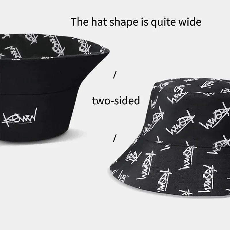 Big Head XL63cm Letter Print Bucket Hats Men Women Large Size Reversible Hip Hop Fisherman Caps Summer Sun Hat Plus Size Panama - Chakastore
