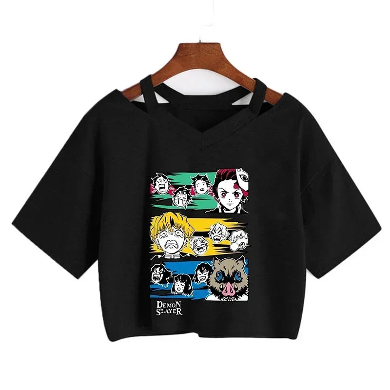 Demon Slayer T Shirt Nezuko Tshirt Women Kimetsu No Yaiba Crop Top Tees Japanese Anime Tanjirou Kamado Tops Manga T-shirt Female
