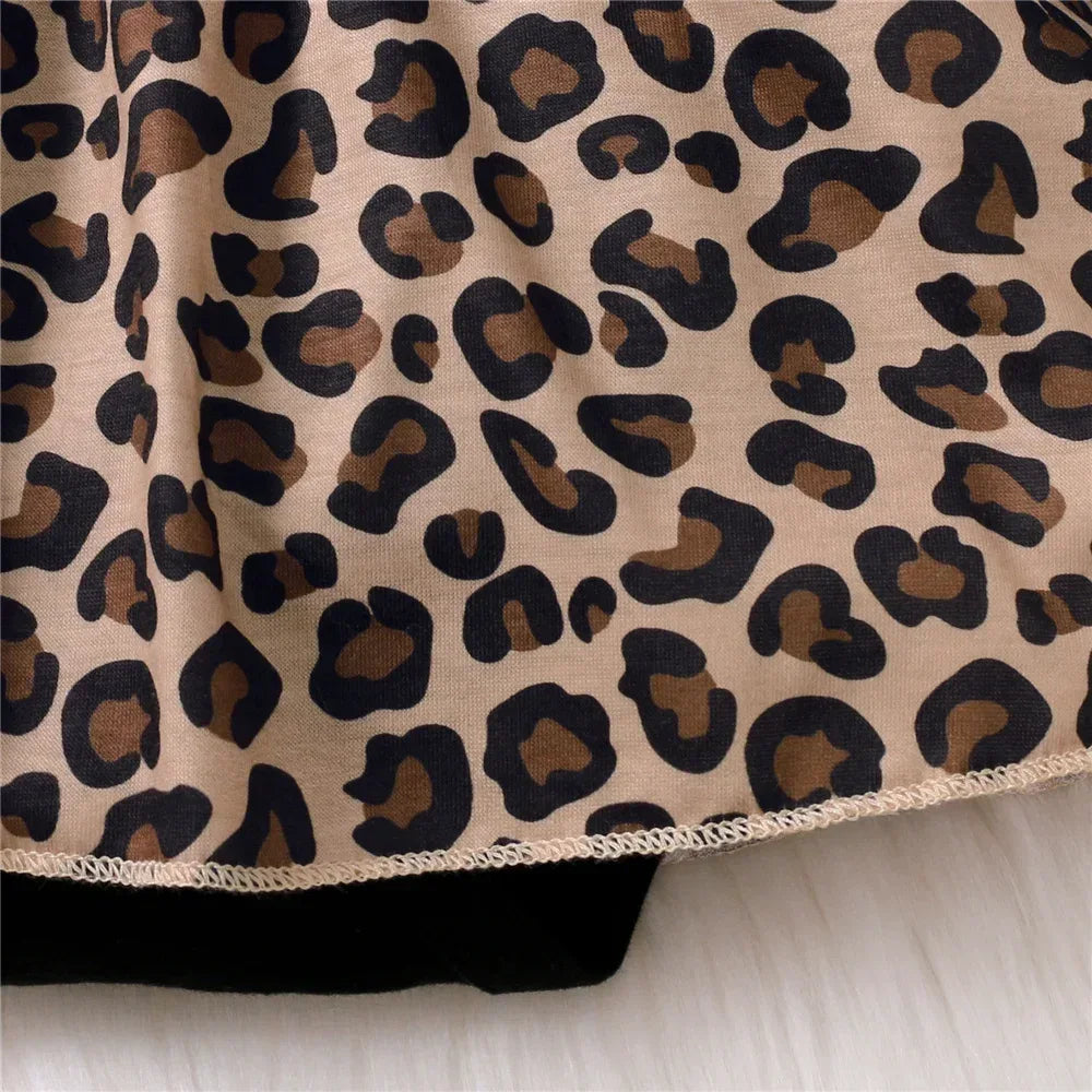 Newborn Baby Girl Romper Dress Long Sleeve Leopard Dresses with Bow Spring&Autumn Onesie Clothes for Infant Girl 0-18 Months - Chakastore