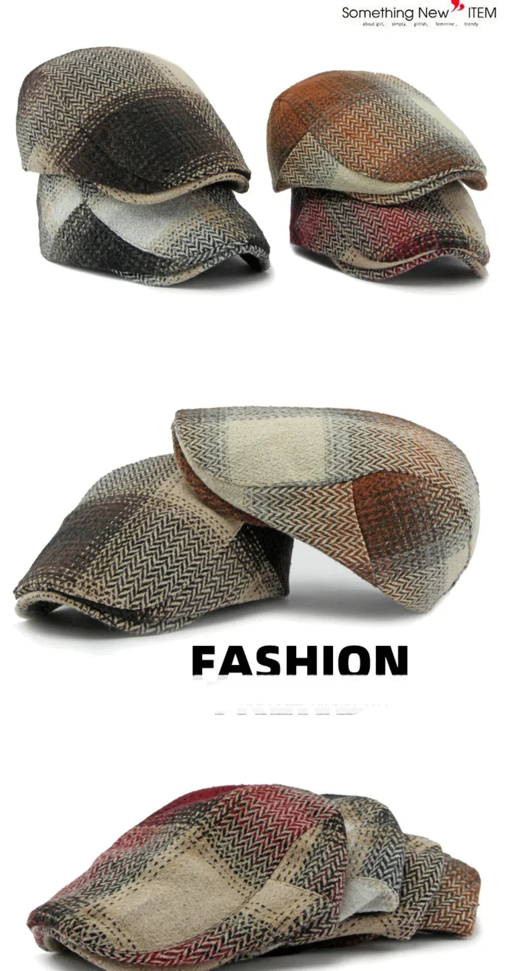 HT4238 Berets New Plaid Artist Painter Beret Hat Male Female Spring Autumn Flat Caps for Men Women Retro Beret Caps - Chakastore