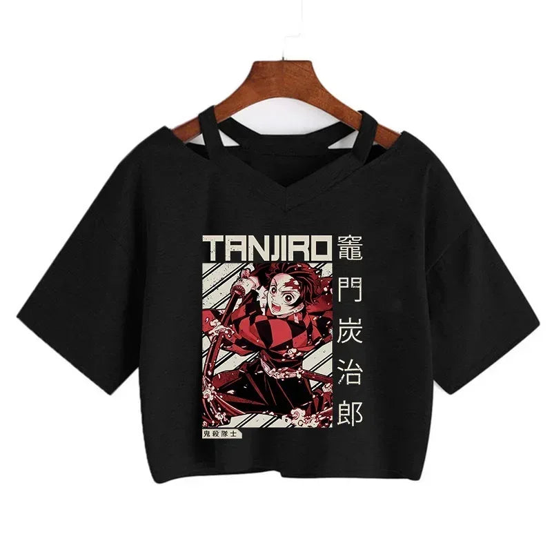 Demon Slayer T Shirt Nezuko Tshirt Women Kimetsu No Yaiba Crop Top Tees Japanese Anime Tanjirou Kamado Tops Manga T-shirt Female
