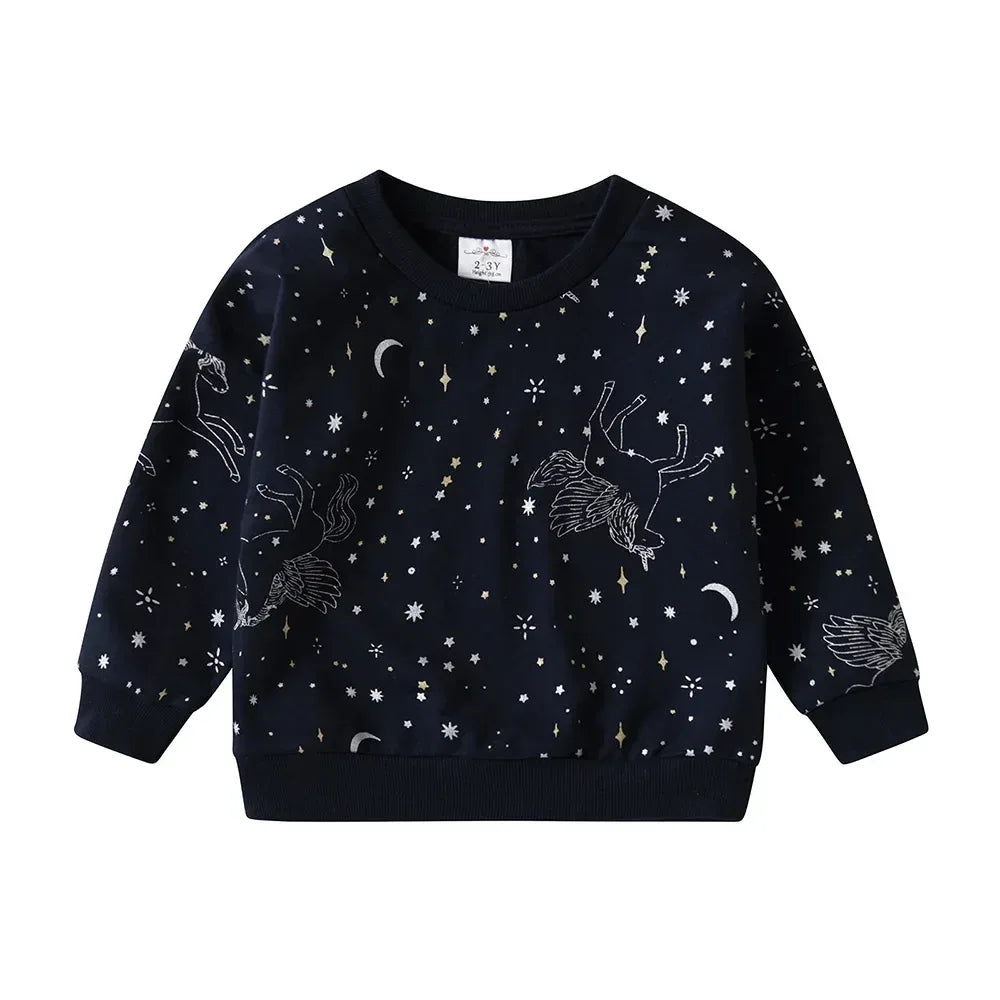 VIKITA Kids Unicorn Starry Moon Print Sweatshirt Tops Teenagers Autumn Spring Sports Wear Casual Cotton Fashion Sweatshirt - Chakastore