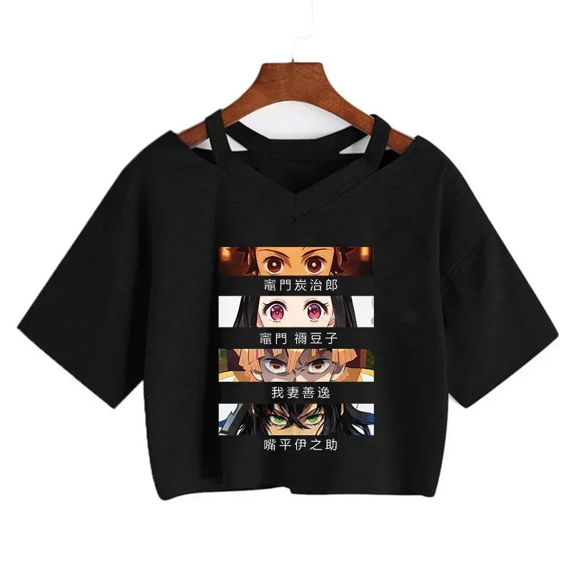 Demon Slayer T Shirt Nezuko Tshirt Women Kimetsu No Yaiba Crop Top Tees Japanese Anime Tanjirou Kamado Tops Manga T-shirt Female