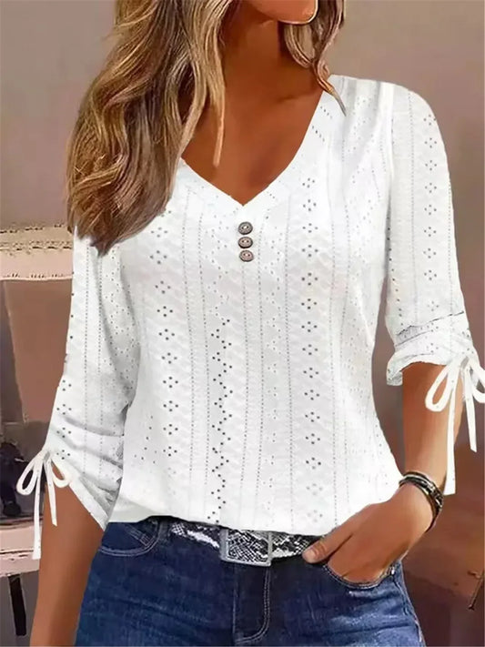 Solid Lace Shirt Tops Women T Shirt Clothing Spring Autumn Basic Korean White Blouse Vintage Female Y2K Clothes Pullover T Shirt - Chakastore