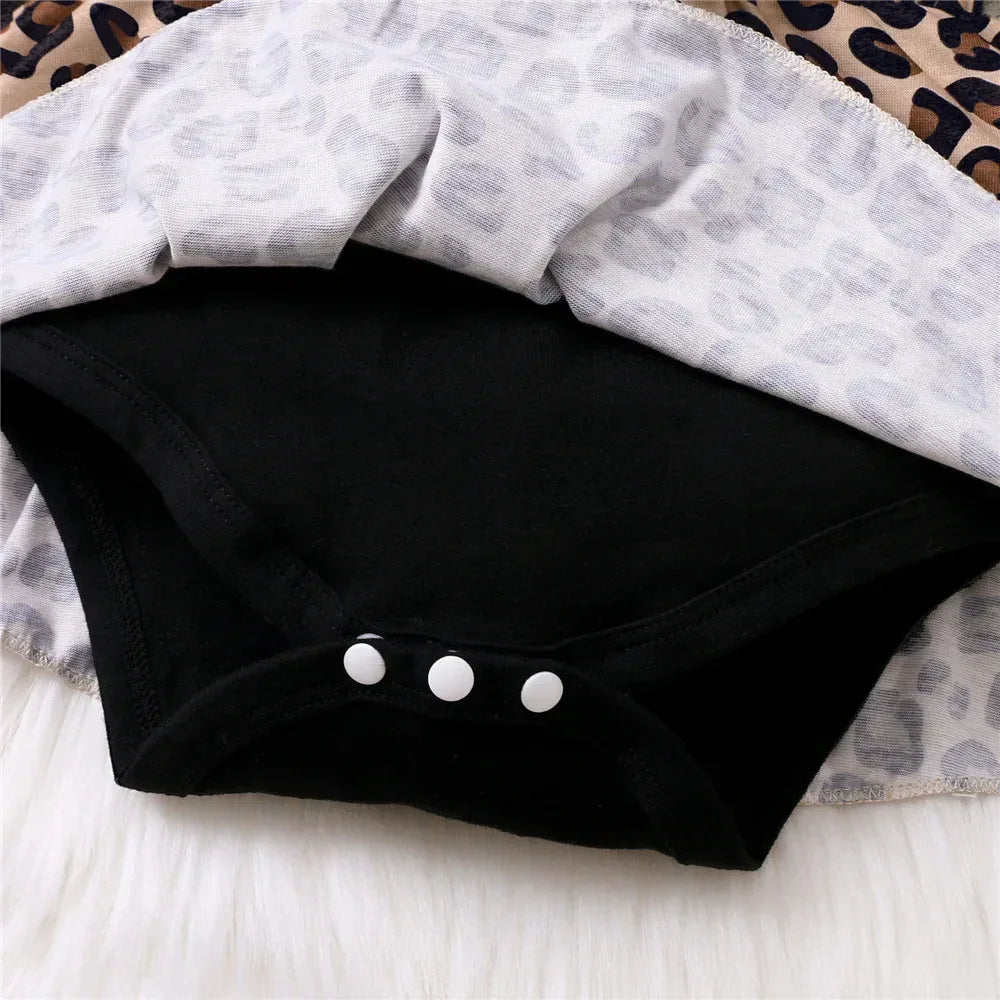 Newborn Baby Girl Romper Dress Long Sleeve Leopard Dresses with Bow Spring&Autumn Onesie Clothes for Infant Girl 0-18 Months - Chakastore