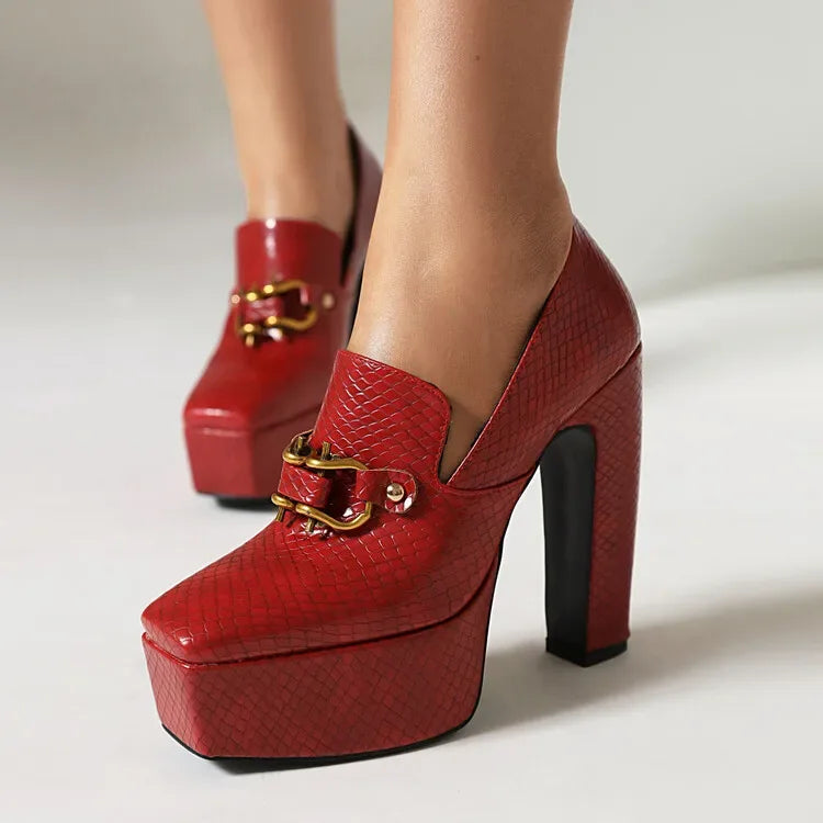 spring autumn New styles fashion High heels Women shoes Solid PU Metal decoration Square toe Slip-On Party heels women high 13cm